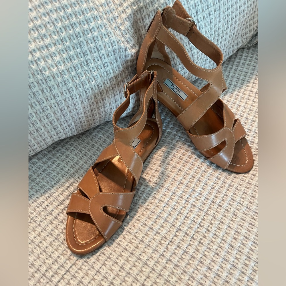 Authentic Prada Gladiator Sandals in Tan/natural women's size 37.5